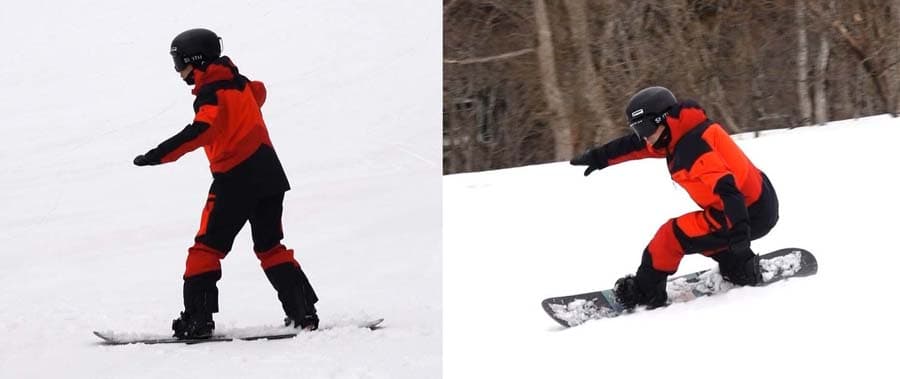 基本姿勢とターン中のポジションを比較した画像