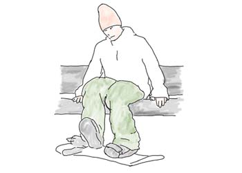 １　降りる手前でボードを縦にする