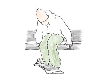 ２　椅子を押しながらボード上に立ち上がる